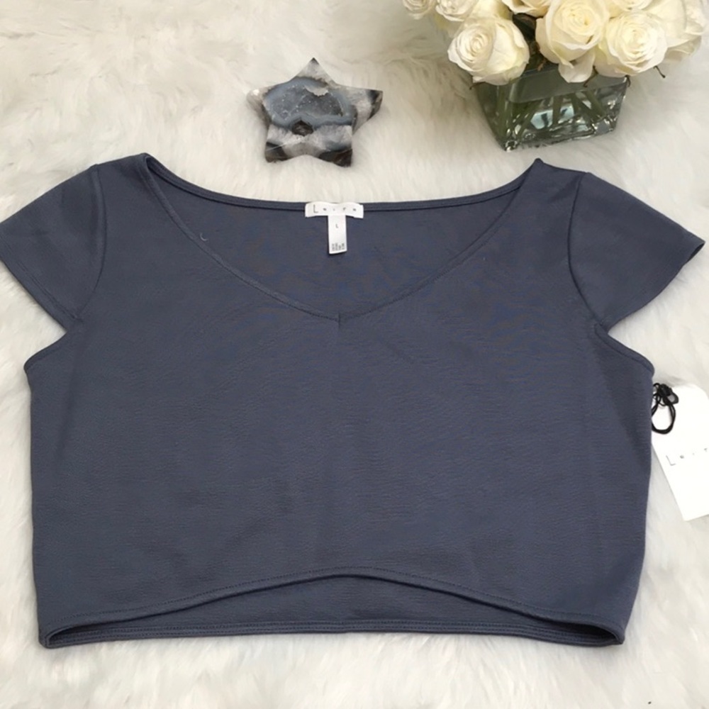 Leith Grey Blue Cropped Cap Sleeve Top Size L Nwt Matching Skirt Also Average